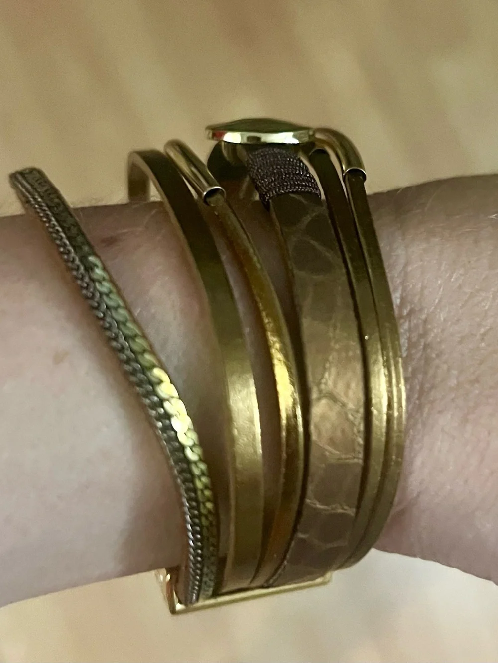 BEST BOHO BRACELET - Gold-Tone  Brown Faux Leather Multi Strand Wrap Bracelet